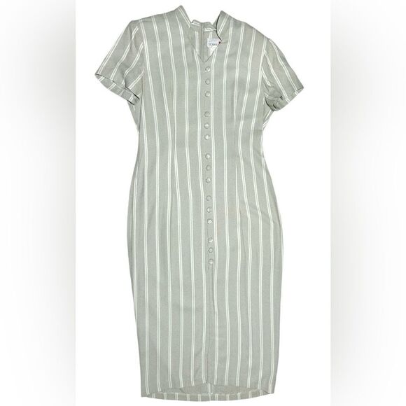 Scarlett Vintage 90’s Maxi Midi Dress Light Gray Vertical Striped Dress Grey - Picture 1 of 10